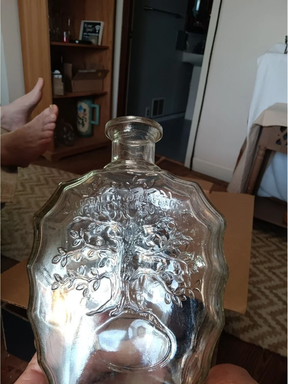 Anchor Hocking Tree of Life Glass Whiskey Bourbon Decanter Bottle No Stopper